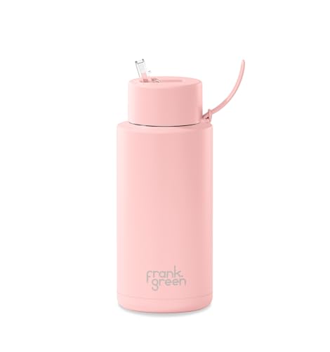frank green Insulated Water Bottle for Cold Or Hot Drinks - 1 Litre/34oz Metal Water Bottle with Straw Lid, Ceramic Insulated, Stainless Steel, Triple Wall Vacuum - Blushed Pink by frank green
