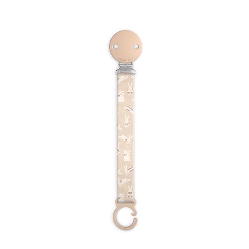 Suavinex, Chupetero de Tela para Bebés, Cinta con Diseño a Doble Cara, Cadena Chupete Bebé, Sujeta - Clip con Pinza, para Chupetes con Anilla. +0 Meses, Apto Recién Nacido, Wonder Conejitos Beige