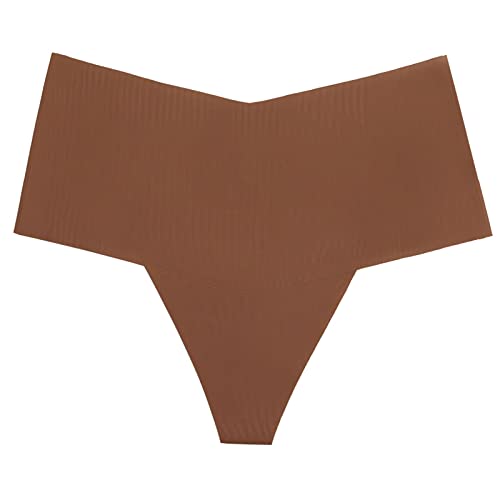 Generisch Tanga de seda de hielo sin costuras para mujer, algodón, cintura media, tanga grande, marrón, XL