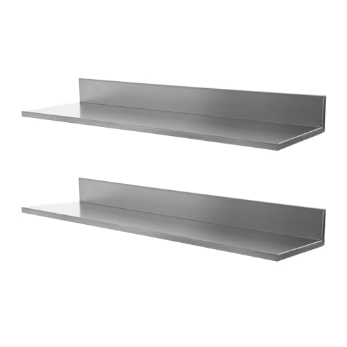 awolsrgiop Edelstahl Wandregal 2er Set 76 2x21 8cm Schweberegal aus Metall mit 40 lbs Tragkraft L-Förmiges Regalbrett für Küche Badezimmer Wohnzimmer Silber