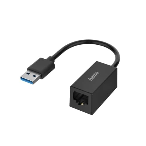 HAMA | Adaptador de Red con Conector USB 3.0 y Conector RJ45 (para Transferencias de Datos Gigabit Ethernet de hasta 1 Gbps, Compatible para Internet de Alta Velocidad) Color Negro
