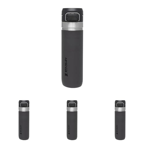 Image of Stanley Quick Flip GO Water Bottle 24 oz | Push Button Lid | Leakproof and Packable for Travel and Sports | Insulated Stainless Steel | BPA-Free | Charcoal (Pack of 4)