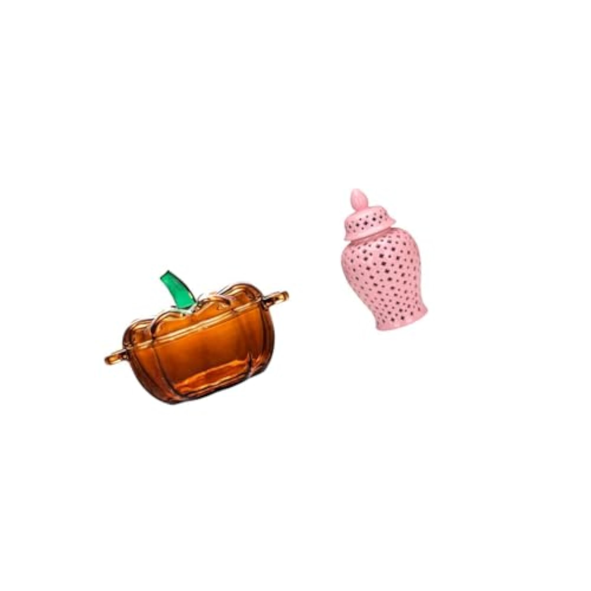 Pumpkin Shaped Glass Candy Dish and Ceramic Ginger Jar