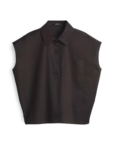 OPUS Damen Kurzarmbluse | FAJORA Regular Shirtbluse aus Baumwollstretch Midnight Brown, 38