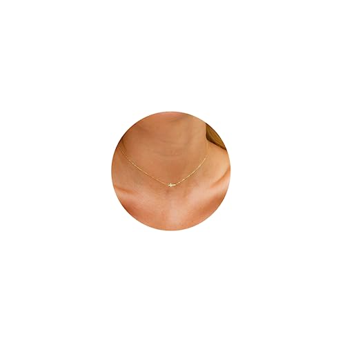 Tewiky Delicado Collar de Cruz para Mujer, Chapado en Oro de 14 Quilates, Gargantilla Simple, Colgante Pequeño, Collares Lindos para Adolescentes y Niñas, Joyería de Oro