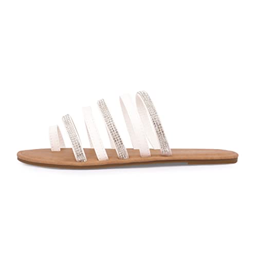 BENEKER Toe Ring Slide Rhinestone Strappy Gladiator Flat Sandals for Women Comfortable Sparkly Flip Flops, Dressy Thong Beach Shoes, Summer Wedding Fashion Sandals4