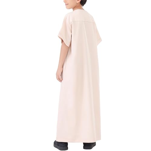 Muslim Thobe for Boys Short Sleeve Kaftan Ramadan Kids Muslim Dress for Boys Eid Outfit Islamic Arabic Prayer Clothes4
