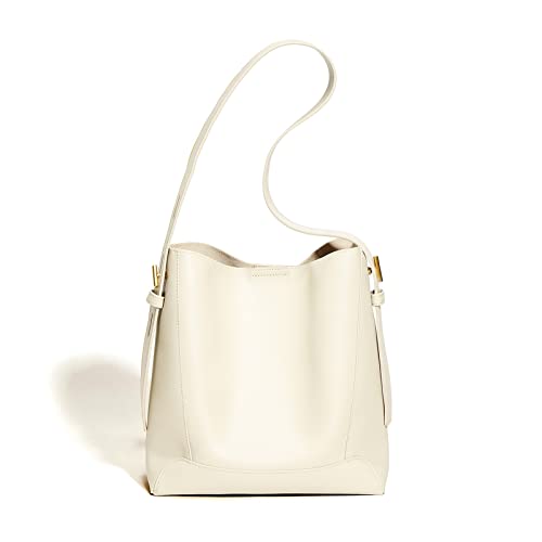 Leather Bag Bucket Bag Niche Design Large -Capacity Bert Bag Wild Shoulder Leather Crossbody Women's Bag (Color : White)