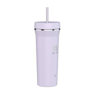 Takeya Straw Tumbler - For Coffee, Water & More - Durable with Built-In Silicone Coaster - Double Stainless Steel Insulation for Beverages - 32 oz, Lavender Field