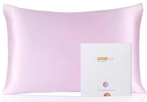 ZIMASILK 100% Pure Mulberry Silk Pillowcase for Hair and Skin Health,Soft and Smooth,Both Sides Premium Grade 6A Silk,600 Thread Count,with Hidden Zipper,1pc(Standard 20''x26'',Light Purple)