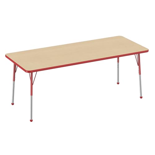 FDP 30" x 72" Rectangle Table with Ball Glide Legs - Maple/Red, 10028-MPRD