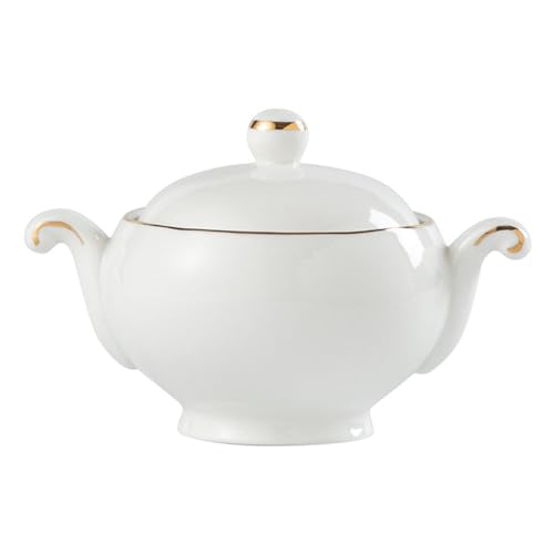 Porcelain Soup Tureen with Lid and Ladle Set, Double-Ear Covered Tureen Classic Serving Bowl for Soups for Soup | Made of Fine Porcelain Dishwasher and Microwave Safe | Blue,Gold