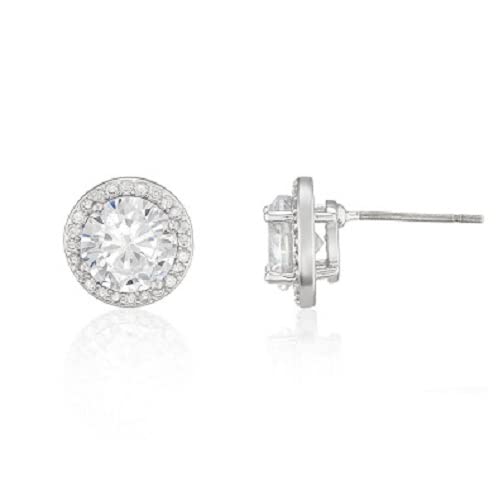 Buckley LondonWomen's Clear Halo Solitaire Stud Earrings, Silver, one size