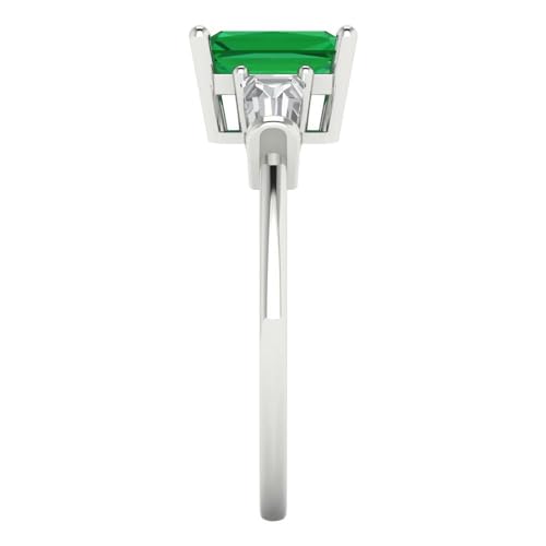 Clara Pucci 2.0 ct Emerald Cut Created 14k White Gold Three-Stone Wedding Engagement Bridal Promise Ring3