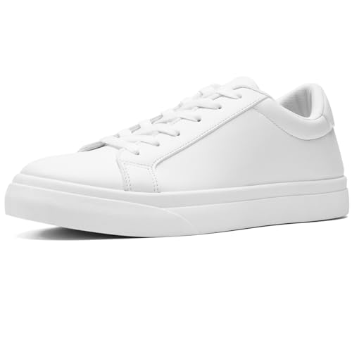 Fashion Sneakers for Men and Women, White PU Leather Sneakers Non-Slip Breathable Lace Up Casual Walking Shoes