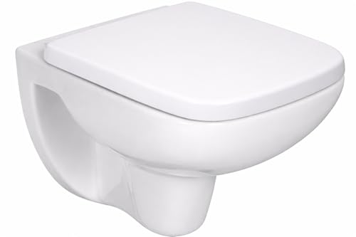 sanicomfort Hänge Wand-WC OPIA, eckig, spülrandlos, Abgang waagrecht, Sanitärkeramik, weiß, mit WC-Sitz Absenkautomatik