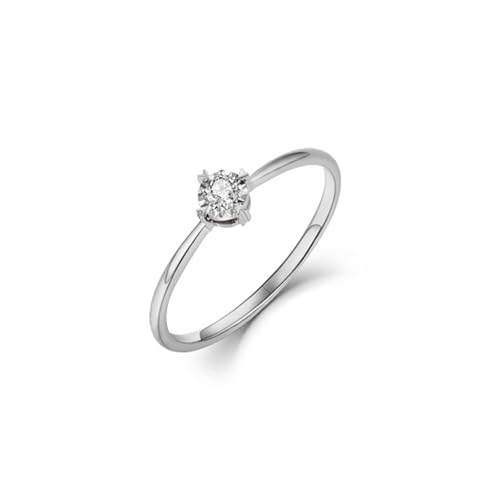 Wycian Halo Wedding Band Diamond Wedding Rings for Her 9K White Gold Simple Solitaire 4 Claw Round Diamond 0.05CT Size Solid Not Plated Upgrade 3.0 for Ladies Wedding