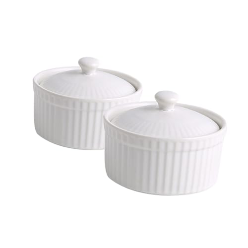 BIUDECO 2 pezzi Ciotole da Forno in Ceramica Bianca Piccole Coppette per Dessert Pudding e Crema Resistente per Cottura e Conservazione Dolci per Torte Mousse e Budino