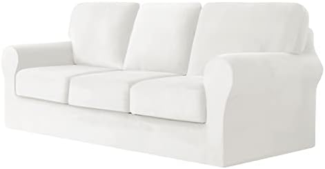 SYLC Sofa Cover with Separate Seat Cushions and Backrests Stretch Velvet Sofa Slipcover Couch Covers Furniture Protector Split Combined (Dark green,Large 4 Seat Set 7 PCS)