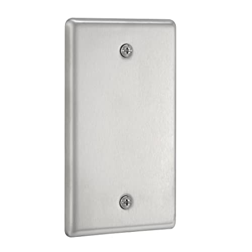 Maxxima 10 Pack 1 Gang Blank Device Outlet Wall Plate Cover, Stainless Steel, Standard Size Blank Unused Outlet Covers (Pack Of 10) #TOP3