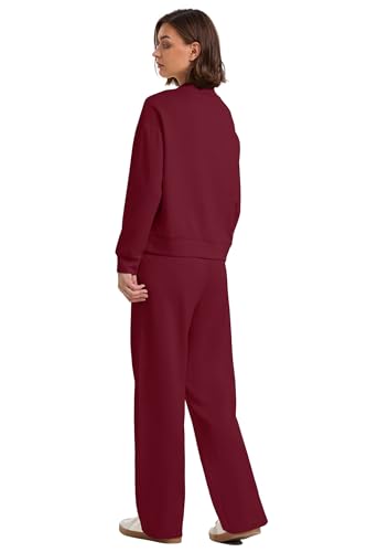 Image of WIHOLL Two Piece Sets for Women Fall Outfits Lounge Sets Mock Neck Tops Wide Leg Pants Vacation Travel Airport Outfits