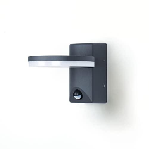 Preisvergleich Produktbild FLORNIA LED Außenlampe mit Bewegungsmelder, Aussenleuchte Mit Bewegungsmelder, Wandleuchte Außen / Innen, Außenwandleuchte Außenbeleuchtung wetterfest Türleuchte für Balkon 4000K 12W IP44 Anthrazit