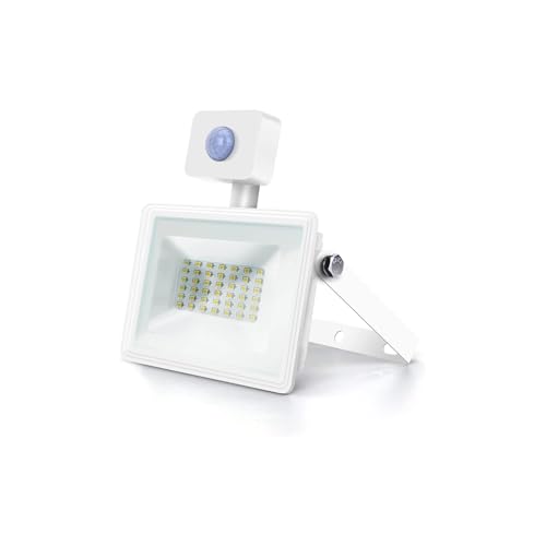 Proiettore LED da 30 W con sensore design in die-casting. Ideale per illuminare gli spazi con eleganza ed efficienza energetica. Perfetto per interni ed esterni. slim bianco