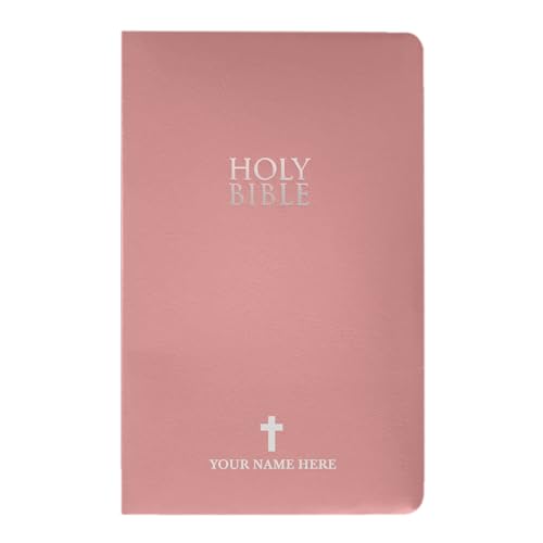 MerchSalad Personalized NIV Bible New International Version Faux Leather Holy Bible with Custom Name SMALL PRINT with Red-Highlighted Verses Custom Gift for Christian & Religious Celebrations | Pink