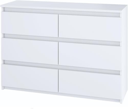 SoDREAMER Kommode mit 6 Schubladen | Weiß 120cm Ideal für Schlafzimmer, Wohnzimmer, Kinderzimmer und Büro | Große geräumige Schubladenschrank | 120x75x40 cm SoDREAMER Kommode mit 6 Schubladen | Weiß 120cm Ideal für Schlafzimmer, Wohnzimmer, Kinderzimmer und Büro | Große geräumige Schubladenschrank | 120x75x40 cm
