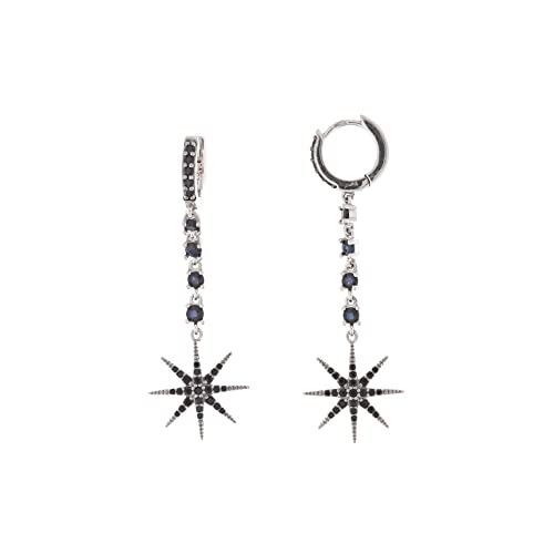SALVATORE PLATA Pendientes Mujer Plata Estrella Circonitas Negras Tamaño 60 mm (111)