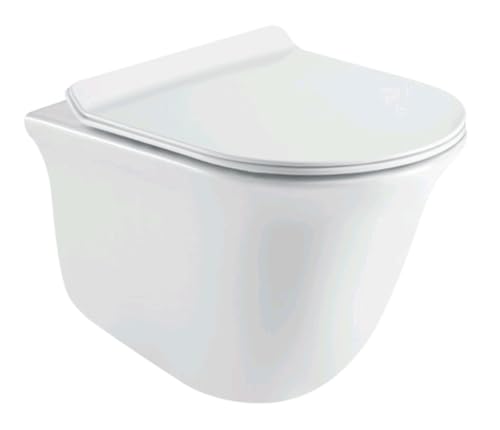Image of PARRYWARE DUNE Rimless Ceramic Wall Mount /Wall Hung Water Closet Commode Western Toilet /Commode /European Commode With Soft Close Seat Cover For Bathrooms (Wall Mounted, ULTRA White) C897C