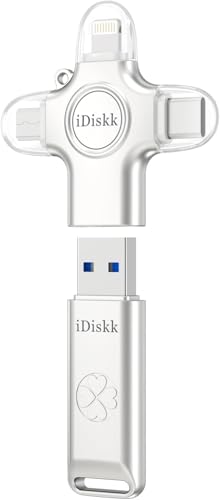 iDiskk 4in1 128GB iPhone 外付け USBメモリ・フラッシュドライブ 3in1変換アダプタ 外部ストレージ スティックLightningやType-CのiPhone17/16/15シリーズ/iPadシリーズ/Androidスマホ/Mac/PCな高互換性 プラグ&プレイPhoto stick 写真動画 ワンクリック 自動バックアップ 接続や操作簡単 携帯スペース解放 容量拡張