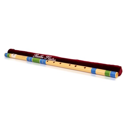Image of Radhe Flutes | E Natural Right Handed Base Bansuri | Tuned With Tanpura A=440Hz | PVC Flute + Velvet Cover + Hindi & English Flute Lessons | PERENT (Beige Flute With Blue & Green Threads)