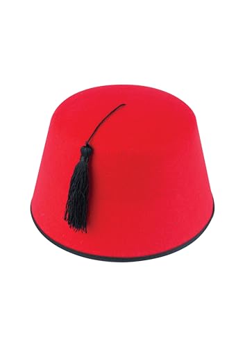 HENBRANDT Red Fez Hats for Adults - Classic Fancy Dress Costume Accessory with Tassel - Adult Size 19cm Novelty Party Hat