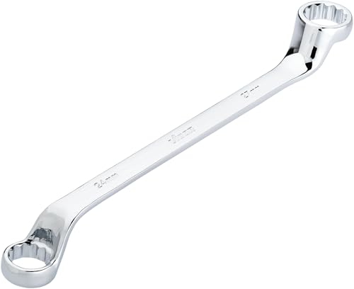 Vigor Double Ring Spanner V7750-24X27, SW 24 x 27 mm, External Double Hexagon Profile, 15 Degree Offset, 325 mm Length, Chrome-Plated, in Accordance with DIN 838/ISO 10104