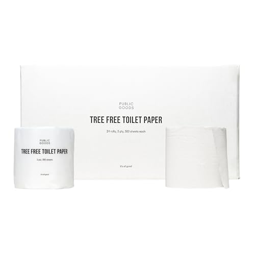 Public Goods Bamboo Toilet Paper | 24 Pack, 3‑Ply Tree-Free Toilet Paper Made from Bamboo and Sugarcane | 300 Sheets Per Roll, Septic Safe, Individually Wrapped