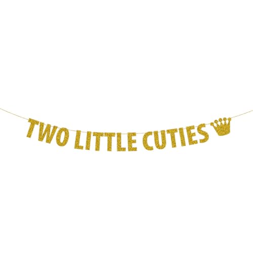 Image of Two Little Cuties Banner, Twins Baby Shower Party Decorations, Twin Girls Baby Shower Party Decors, Gold Glitter