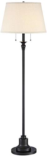 360 Lighting 1704-069 Spenser Traditional Floor Lamp Standing Exquisite 58 Inch Tall Oiled Bronze Brown Metal Thin Column Off-White Linen Fabric Empire Shade thumb #1