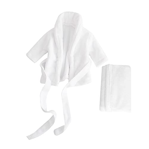 Yardwe Bata de Baño para Niña Recién Nacido Algodón Grueso Absorbente y Transpirable Traje Fotográfico Blanco
