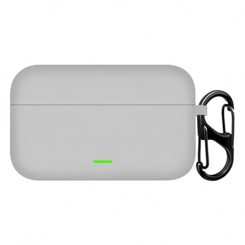 Image of Aniex Silicone Case Cover for realme Buds T500 Pro, Shockproof, Anti-Slip, Dustproof, Scratch Resistant, with Carabiner Hook, Full Body Protection (Grey)