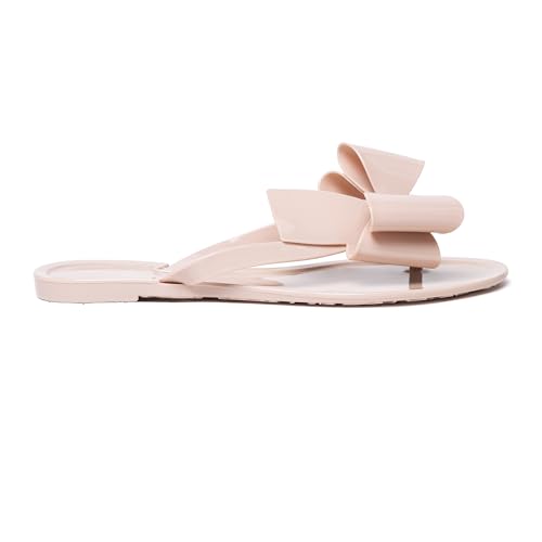 Image of Mtzyoa Women Flip-Flops Flat Sandals Jelly Bow Beach Flat Rivets Rain Cute Dressy Summer Sandals