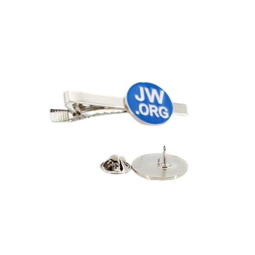 Image of Perfect JW.Org Gift-Jw.org Necktie Clip and Lapel Pin Set With JW.ORG Logo Gift Box-Round-Silver+Blue