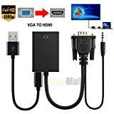 VGA Male To HDMI Output 1080P HD+ Audio TV AV HDTV Video Cable Converter Adapter