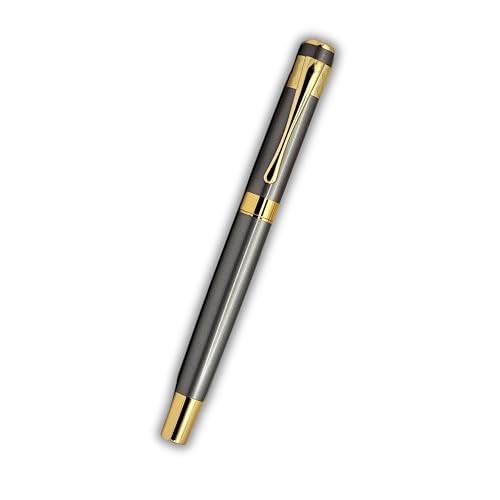 Image of Venti Gold Trim Roller Ball Pen| Black Body Color | Ink Color - Black| Novel Gifts For Professionals | Premium Pens For Personal & Professional Use | Return Gift | (5116-Grey, Roller)