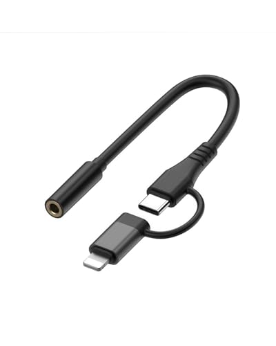 AITOBE Lightning/Type C 2 in 1-3.5mm イヤホン変換アダプター イヤホンジャック変換 DAC搭載 音量調節/通話/音楽/充電 対応 iPhone/Pad/Mac/Androidおよびその他のデバイスに適しています(ブラック