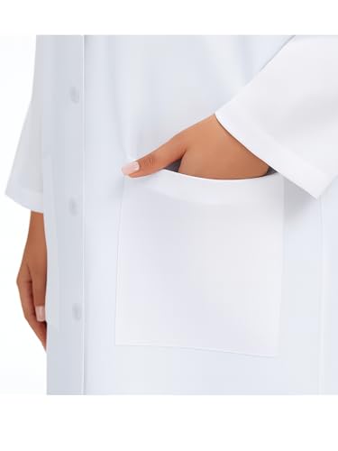 COZYFIT Lab Coat for Woman 3 Pockets, Long Sleeve Medical Coat, Relaxed Fit, White, XL