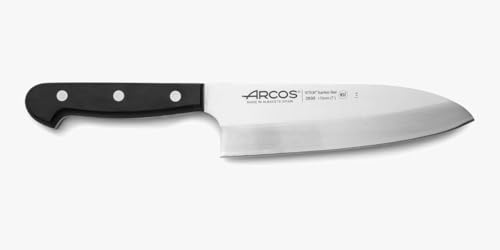 Arcos Deba Universalmesser - Asiatisches Messer aus NITRUM Edelstahl, Hohe Vielseitigkeit mit Schwarzem POM-Griff, Ergonomischer und Rutschfester Griff, Größe 18 cm - Für den Täglichen Gebrauch