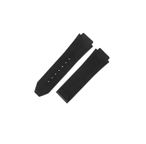 MAMA'S PEARL Correas De Reloj De Piel De Vaca De Gamuza Marrón Negro Aptas For Hublot Aptas For Yuki Big Bang Goma Underskin Hombres 19mm Deporte Impermeable Suave Reloj Accesorios(Black-No Buckle)