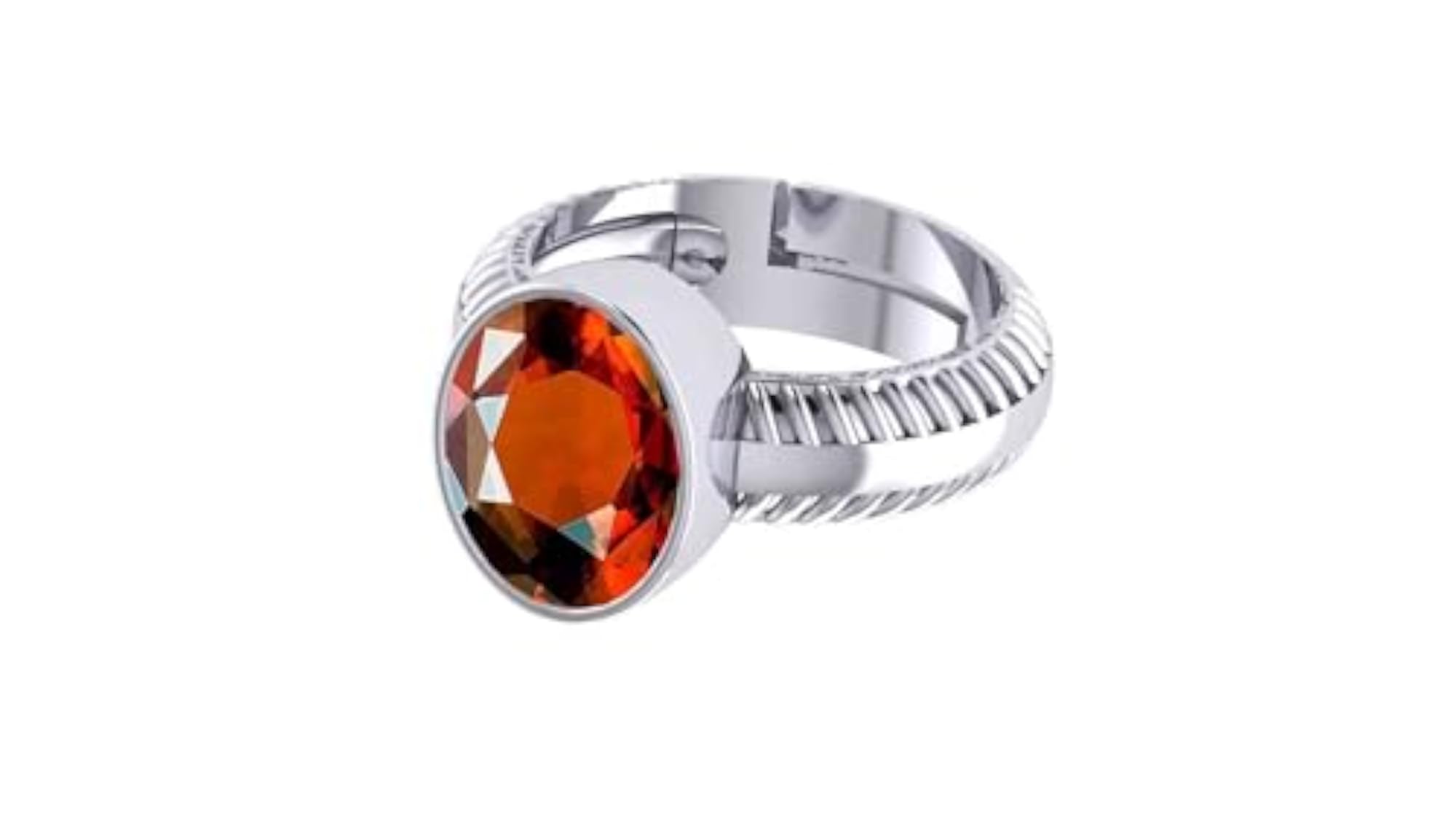 20.00 Ratti Certified Hessonite Garnet Silver Plated Adjustable Ring