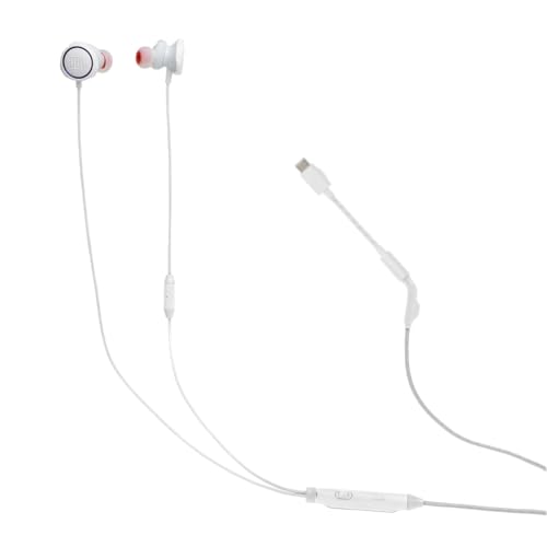 JBL Quantum 50C, kabelgebundenes In-Ear-USB-C-Gaming-Headset mit JBL QuantumSURROUND Sound, Multi-Plattform-Kompatibilität, sprachfokussiertem Mikrofon, Lautstärke-Slider und Stummschaltung, Weiß